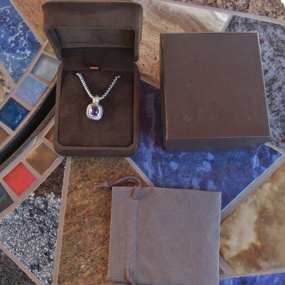 Retired David Yurman Albion Amethyst Enhancer Pendan w/Chain - 14K/925 - Picture 2 of 12